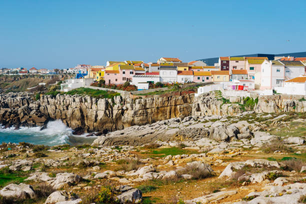 colourful houses in peniche, portugal - fishing village imagens e fotografias de stock