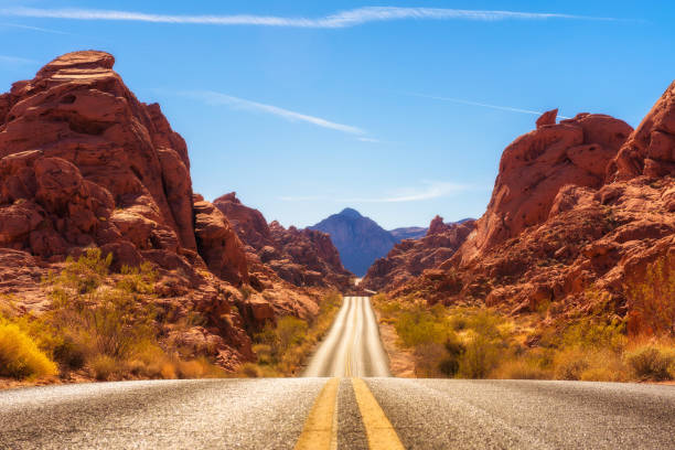 Scenic road running through the Valley of Fire in  Nevada, USA