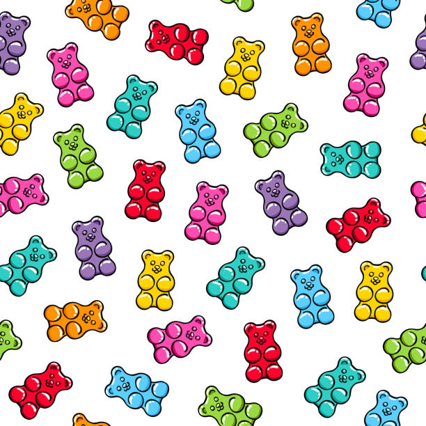 ilustrações de stock, clip art, desenhos animados e ícones de jelly gummy bears seamless pattern - sweet food sugar vibrant color multi colored