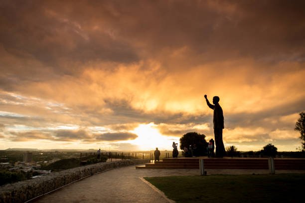 Mandela Statue, Naval Hill, Bloemfontein - 30 March, 2018 : The six and a half meter tall bronze statue  of Nelson Mandela created by Kobus Hattingh and unveiled on 7 December 2012 on the top of Naval Hill in Bloemfontein looking towards Waaihoek where the African National Congress political party was founded, Free State, South Africa