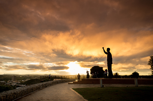 Mandela Statue, Naval Hill, Bloemfontein - 30 March, 2018 : The six and a half meter tall bronze statue  of Nelson Mandela created by Kobus Hattingh and unveiled on 7 December 2012 on the top of Naval Hill in Bloemfontein looking towards Waaihoek where the African National Congress political party was founded, Free State, South Africa