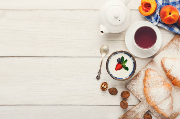 istock Traditional french breakfast background copy space 945121490