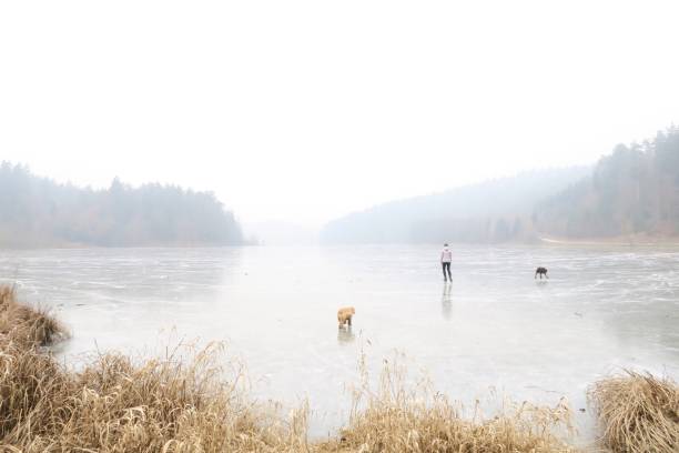 Ice skating on a misty lake