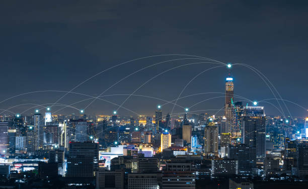 istock City with conncetion line, technology conceptual, internet globalization concept 945138730