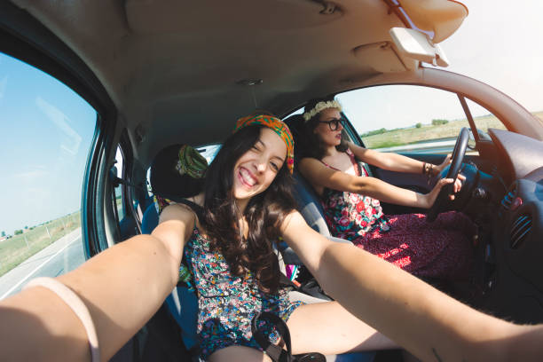 Women having fun in a road trip