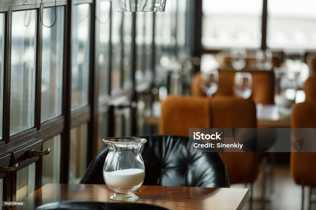 Empty glasses set in restaurant Arranging Stock Photo