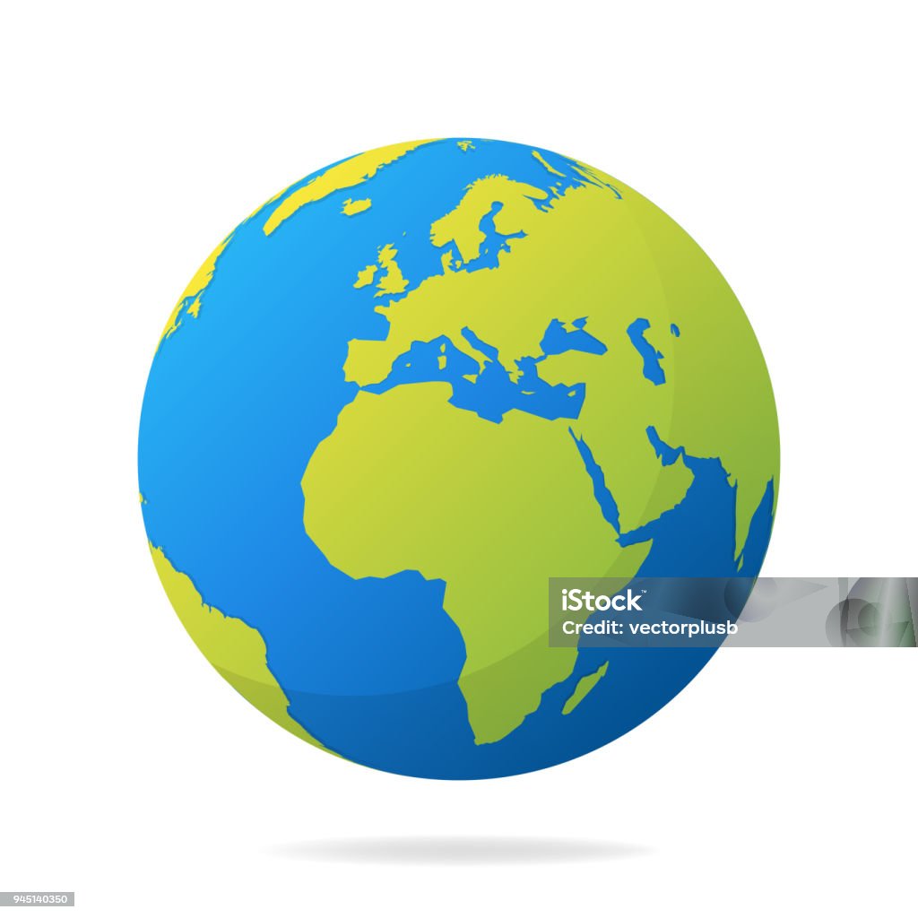 Globo de tierra con los continentes verdes. Mundo 3d moderno mapa de concepto. Ilustración de vector de mundo mapa realista bola azul - arte vectorial de Globo terráqueo libre de derechos