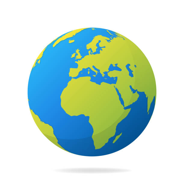 illustrations, cliparts, dessins animés et icônes de globe terrestre avec les continents verts. monde 3d moderne carte concept. illustration vectorielle de monde carte réaliste boule bleue - globe