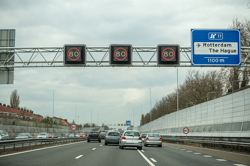 Rotterdam Ring Highway exit Rotterdam The Hague Airport Reduced speed for environmental reasons to 80 kmh