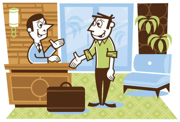 Vector illustration of Man checking-in to a hotel