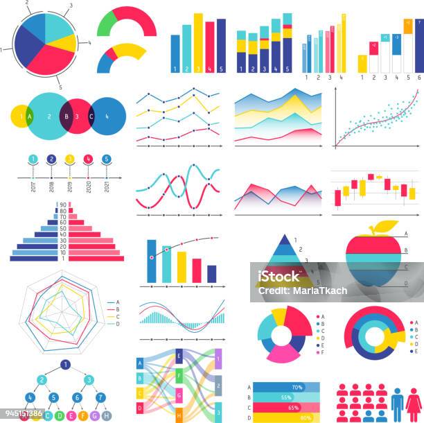 Colorful Graphs And Charts Design Stock Illustration - Download Image Now - Chart, Graph, In A Row