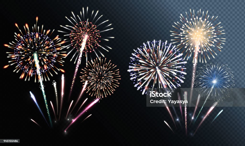 Set of isolated vector fireworks Firework - Explosive Material stock vector