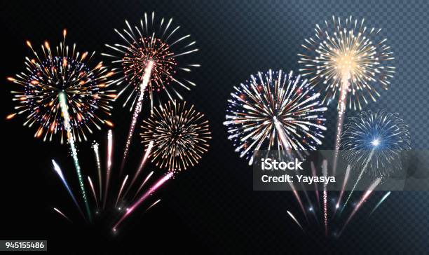 Set Of Isolated Vector Fireworks Stock Illustration - Download Image Now - Firework - Explosive Material, Firework Display, Vector