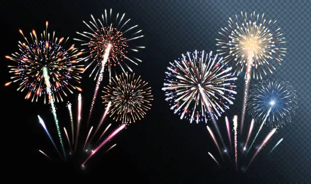Vector illustration of Set of isolated vector fireworks