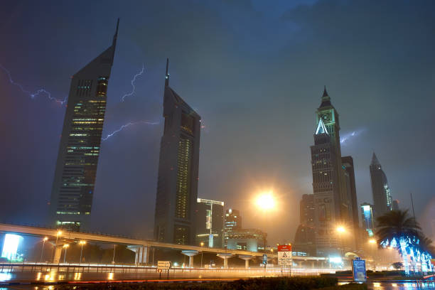 istock emirates tower at night it rains and beats lightning