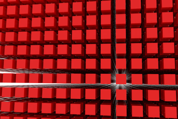istock Perspective view of red color grossy cubes or boxes. Shape, pattern, creative, perspectives, illustration & backdrop. 945165604