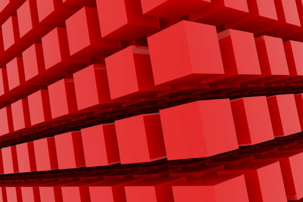 istock Perspective view of red color grossy cubes or boxes. Shape, pattern, dreamy, perspectives, decoration & colorful. 945165952
