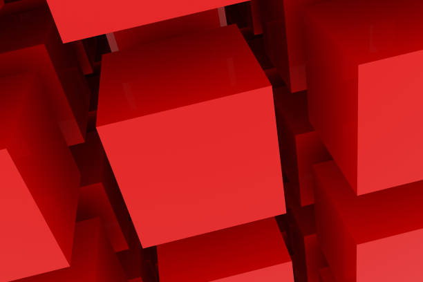 istock Perspective view of red color grossy cubes or boxes. Shape, pattern, digital, wallpaper, abstract & generative. 945172586