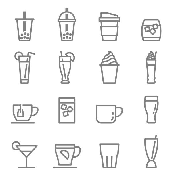 ilustraciones, imágenes clip art, dibujos animados e iconos de stock de iconos de bebidas y bebidas de - cocktail orange cup juice