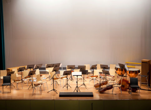 empty stage with musical instruments in the concert hall