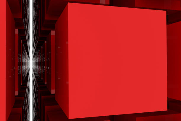 istock Perspective view of red color grossy cubes or boxes. Shape, pattern, background, perspectives, style & artistic. 945179404