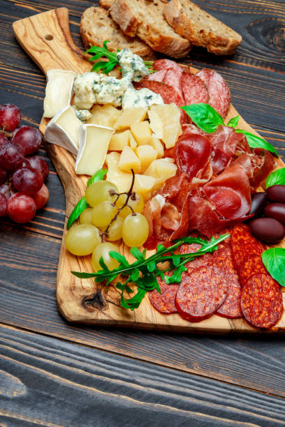 istock Cold meat cheese plate with salami sausage, prosciutto and cheese 945182174