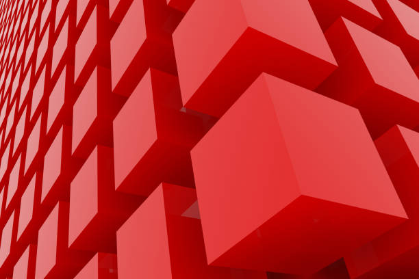 istock Perspective view of red color grossy cubes or boxes. Shape, pattern, backdrop, illustration, decoration & digital. 945182190