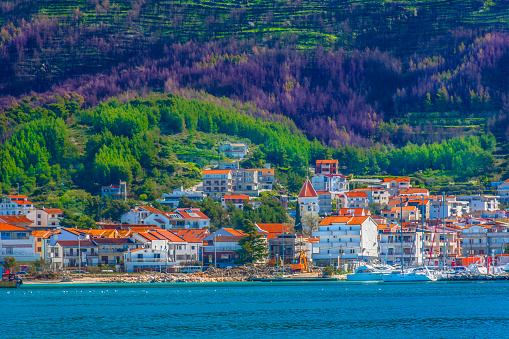 Seafront view at coastal town Podstrana in suburb of Split city, Croatia Mediterranean.