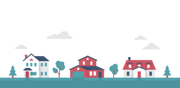 rumah komunitas lingkungan pinggiran kota kecil - rumah tempat tinggal ilustrasi ilustrasi stok