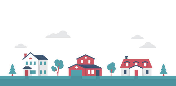 Small Suburban Neighborhood Community Houses Small suburban neighborhood suburban houses. simple tree silhouette stock illustrations