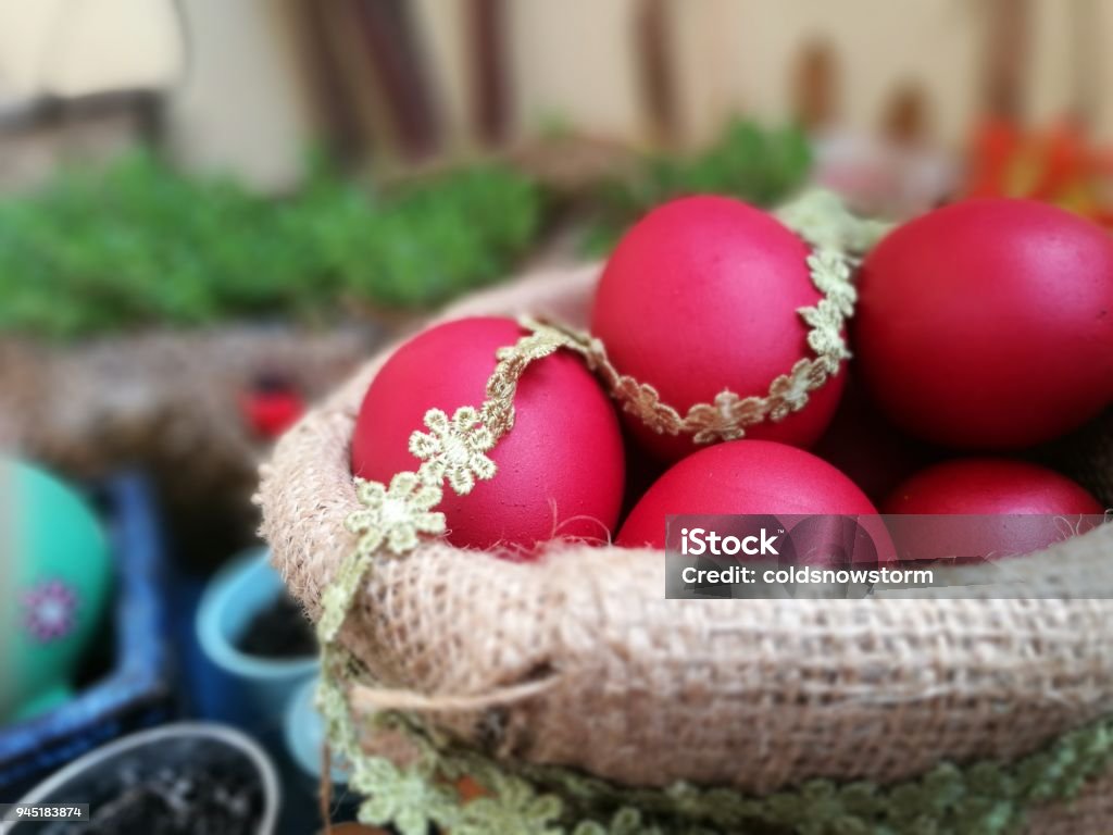 Easter Red Red Dyed Orthodox Easter Eggs In Basket Stock Photo - Download Image ...