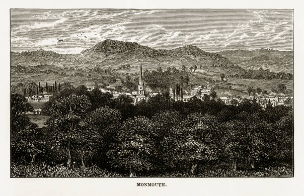 istock Town of Monmouth, Herefordshire, England Victorian Engraving, 1840 945192074