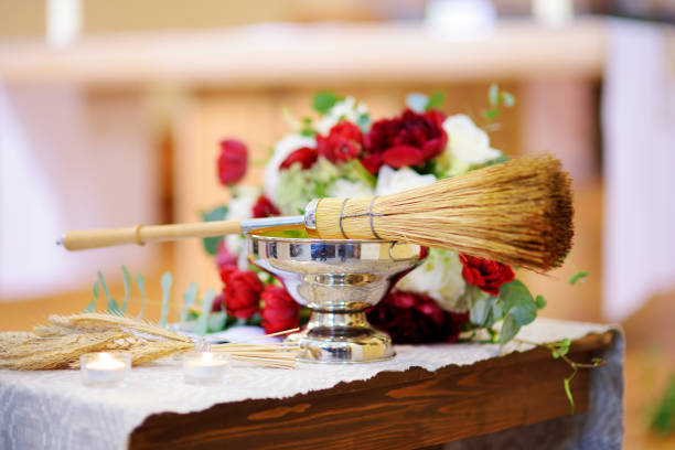 istock Priest's wedding accessories during wedding ceremony in a church 945192858