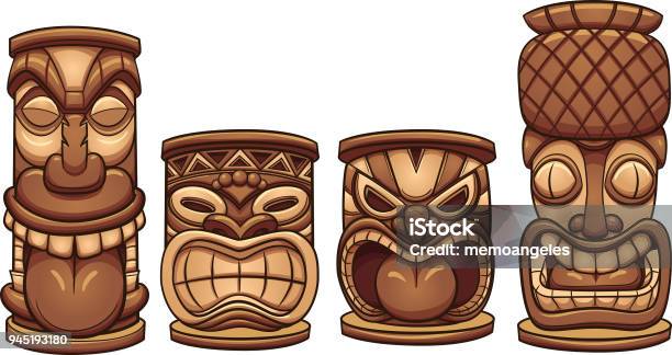 Tiki Totems Stock Illustration - Download Image Now - Tiki, Vector, Totem Pole
