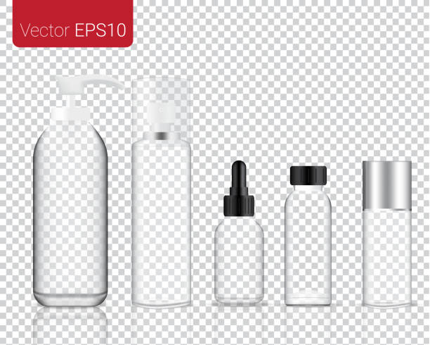 現実的なガラスは、メイクアップ、化粧品のボトルが透明な背景を設定背景に分離されたモックアップします。 - packaging bottle cosmetics container点のイラスト素材／クリップアート素材／マンガ素材／アイコン素材