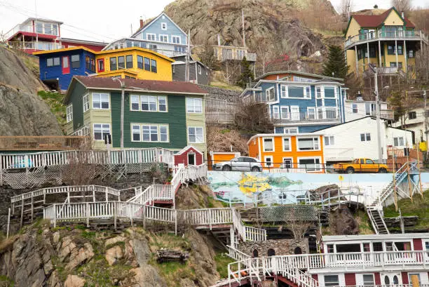Houses overhanging the Saint Johns bay, the easternmost settlement on the American continent.