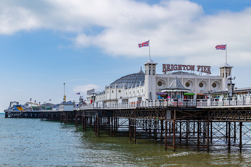 Brighton, United Kingdom - Nov 12, 2023: The Brighton Marine Palace and Pier is an amusement park in Brighton. Brighton is one of the largest and most famous seaside resorts in England.