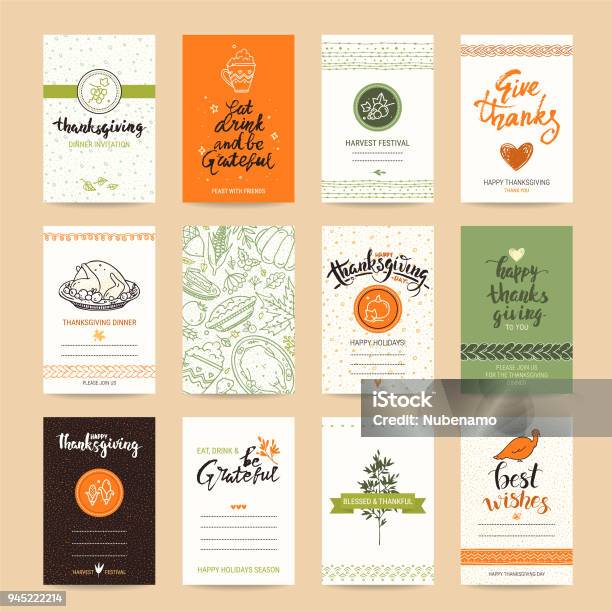 Thanksgiving Congratulations Card Design Templates Stock Illustration - Download Image Now - Thanksgiving - Holiday, Gratitude, Autumn