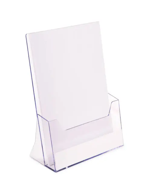 Acrylic brochure holder isolated on white