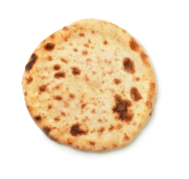 Flatbread Top view of baked flatbread isolated on white flatbread stock pictures, royalty-free photos & images