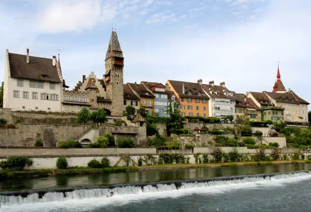 Swiss old town Bremgarten on the river Reus