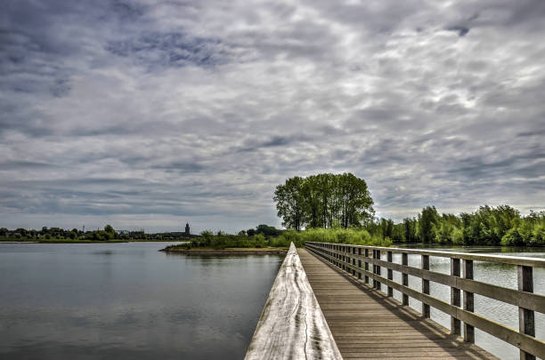 Wooden pedestrian bridge Wooden pedestrian bridge in the Ossenwaard nature reserve near Deventer, The Netherlands deventer photos stock pictures, royalty-free photos & images