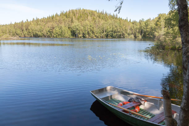 istock One nautical vessels on the nature lake. 945237742