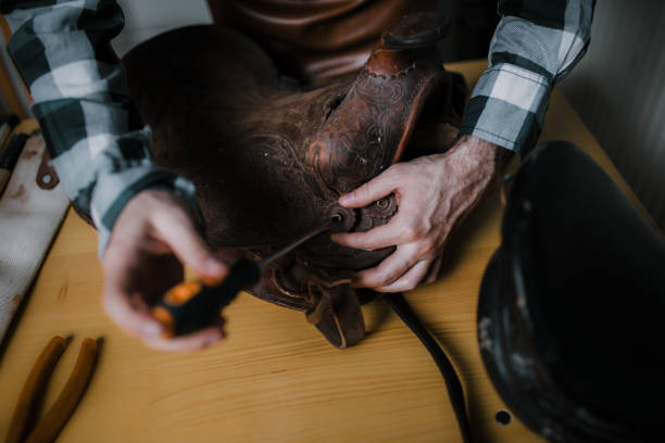 istock Restoration of horse saddles 945244428