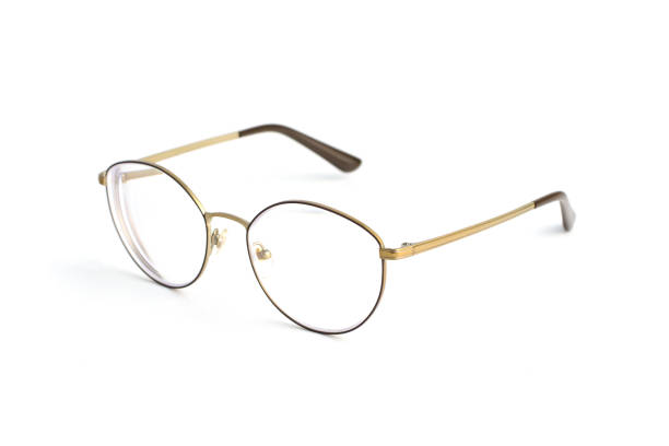 istock Stylish popular thin round glasses with diopters isolated on white background 945248160