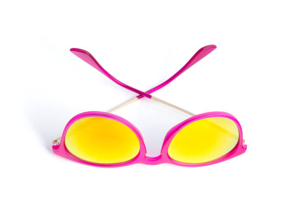 istock Pink sunglasses isolated on white background. The view from the top 945253278