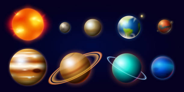 istock Planets in Solar System. Moon and the Sun, Mercury and Earth, Mars and Venus, Jupiter or Saturn and pluto. Astronomical Galaxy Space. vintage style for label 945264040