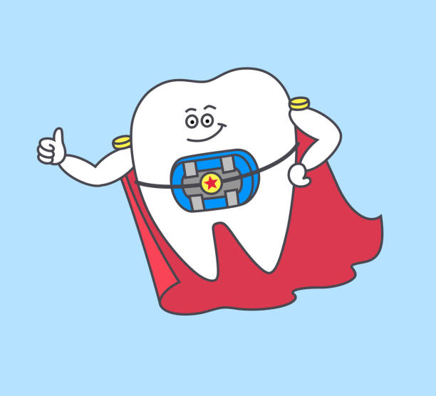 Cartoon Tooth With Braces And Blue Rubber Bands Wearing A Red Cloak Stock  Illustration - Download Image Now - iStock