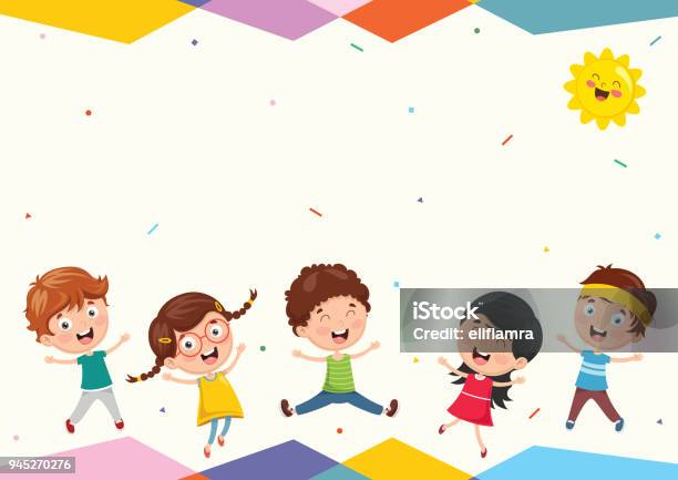 Vector Illustration Of Funny Kids Playing Outside Stock Illustration - Download Image Now - Child, Happiness, Day