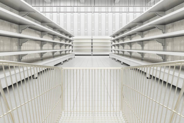 istock Store interior with empty shopping cart 945270960
